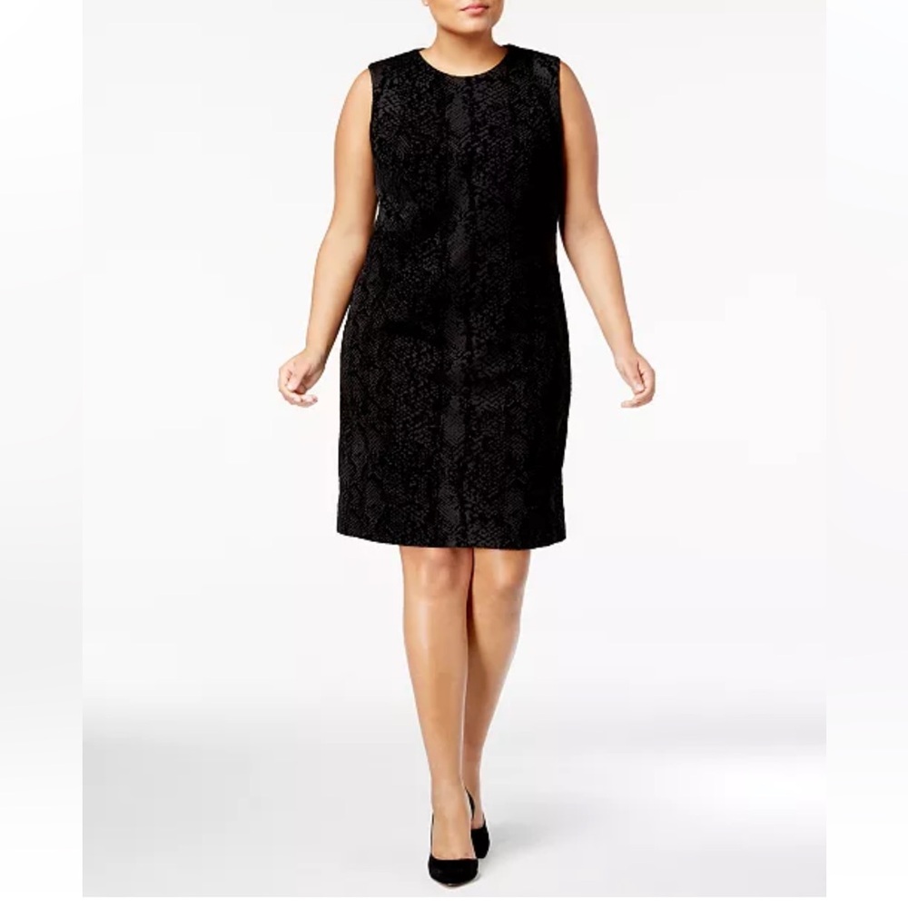 Calvin Klein Plus Size Sheath Dress | Black Textured Snakeskin Print | 18W - Picture 3 of 6